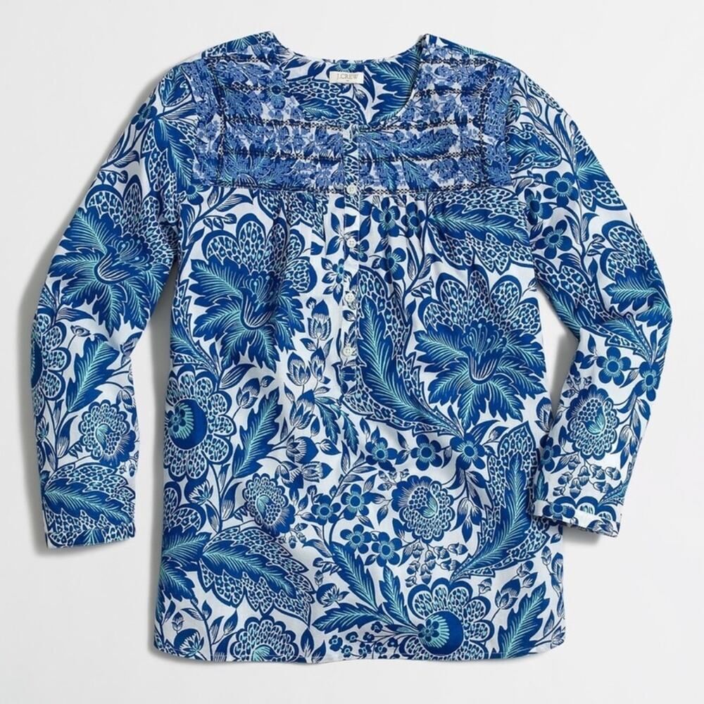 J. Crew Factory Floral Embroidered Placket Top